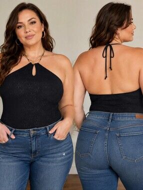 Future Collective Black Halter Bodysuit Size 2X NWT